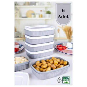 6 Adet  Özel Tasarım Kapaklı Shell Storage Box- Saklama Kabı - Kahvaltılık Seti - 600 ml - GRİ