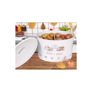 2 Bölmeli Metal Patates Soğan Kovası Beyaz 18 Lt Soğanlık-patates-beyaz