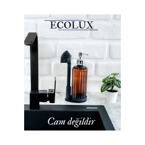 Amber Sıvı Sabunluk Yumuşak Silikon Fırçalı Set - Bulaşık Deterjanı-Çamaşır Suyu - Amber Şişe 500 ml