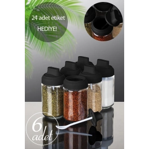 6 Adet Kapağı Kendinden Kaşıklı Baharatlık Seti - 300 Ml - Cam Kavanoz 6lı Set Uzun