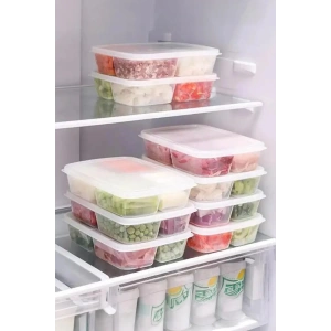 8 Adet 4 Bölmeli Dondurulmuş Öğünlük Et Ve Sebze Saklama Kabı - Buzluk Kıyma Kutusu -1000 ML