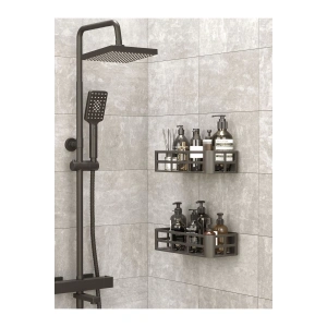 Yapışkanlı Banyo Düzenleyici 2 Adet Banyo Rafı Şampuanlık Sabunluk Mat Siyah Duş Askısı Rafı