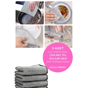 5 Adet Inox Tel Bez Bulaşık Bezi, Zor Kir Bezi, Mutfak Banyo Bezi Çift Katlı Çok Amaçlı Bez