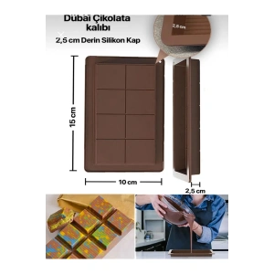 2 ADET Dubai Çikolatası Yapma Kalıbı, Gıdaya Uygun, Koku Yapmaz, Silikon, 8 Bölmeli 15x10cm ECOLUX