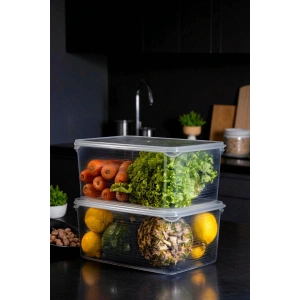 2 Adet MEGA Vakumlu Sızdırmaz Sebzelik Saklama Kabı Seti 6 Litre - Şeffaf - Buzdolabı Düzenleyici