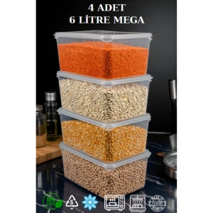 4lü Set 6 Litre Mega Boy Erzak Saklama Kabı