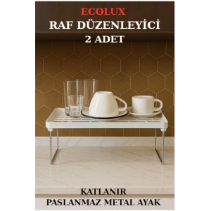 Dolap İçi Düzenleyici Metal Ayaklı Klipsli Raf Tabak Bardak Rafı Organizeri - 2 ADET