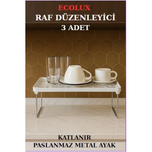 Dolap İçi Düzenleyici Paslanmaz Metal Ayaklı Klipsli Raf Tabak Bardak Rafı - 3 ADET