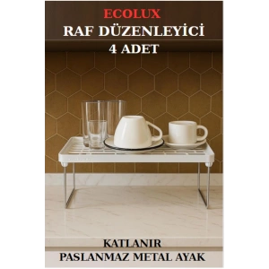 Dolap İçi Düzenleyici Paslanmaz Metal Ayaklı Klipsli Raf Tabak Bardak Rafı - 4 ADET