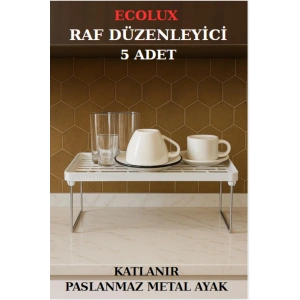 Dolap İçi Düzenleyici Paslanmaz Metal Ayaklı Klipsli Raf Tabak Bardak Rafı - 5 ADET