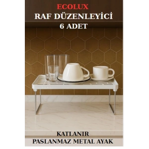 Dolap İçi Düzenleyici Paslanmaz Metal Ayaklı Klipsli Raf Tabak Bardak Rafı - 6 ADET