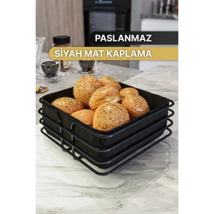 Ekmeklik Ekmek Sepeti Çok Amaçlı Metal Kutu Kaplama Lüks Paslanmaz Sepet Siyah Kumaşlı ECOLUX