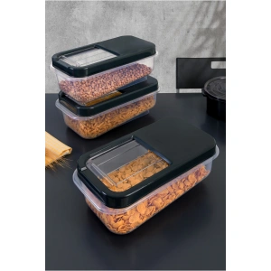 Kayar Kapaklı Çok Amaçlı Siyah Erzak Bakliyat Baharat Un Deterjan Saklama Kabı-multibox 3 X 5 Lt