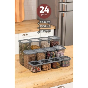 12 Adet 24 Parça Vakum Kapaklı Berry Bakliyat Saklama Kabı Seti ( 4x 1900ml, 4x 1300ml, 4x 650ml )