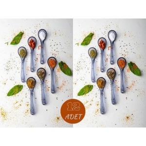 12 Adet Füme Servis ve Baharat Kaşığı - Kahvaltılık Bal Kaşığı Şeker Reçel Servis Kaşığı