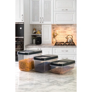 Multibox 3LÜ SET 5Lt+7,5LT+10LT Kolay Kayar Kapaklı Çok Amaçlı Erzak,Bakliyat Saklama Kabı-ANTRASİT