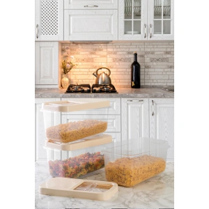 Multibox 3LÜ SET 5Lt+7,5LT+10LT Kolay Kayar Kapaklı Çok Amaçlı Erzak, Bakliyat Vs. Saklama Kabı-BEJ