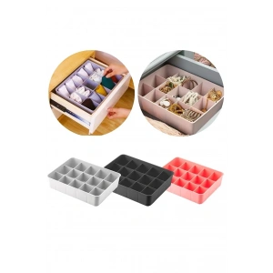 15 Bölmeli Çekmece Içi Düzenleyici Kravat Çorap Takı Organizeri - PEMBE