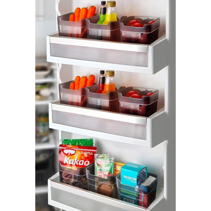 Büyük Boy 6lı Çok Amaçlı Buzdolabı Kapak Içi Düzenleyici Kutu Çok Amaçlı Organizer 0,95ml Antrasit