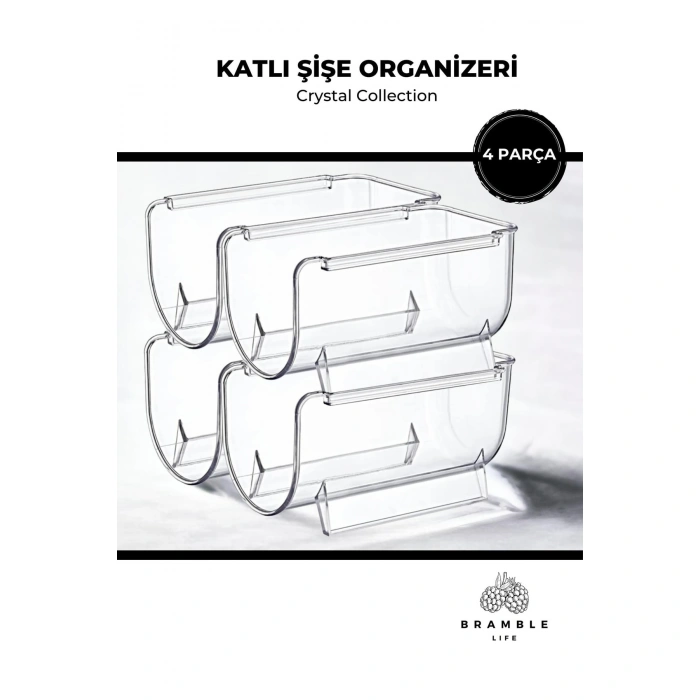 Kat Kat Istiflenebilir Şeffaf Şişe Organizeri Içecek Düzenleyici 4 Parça - Crystal Collection