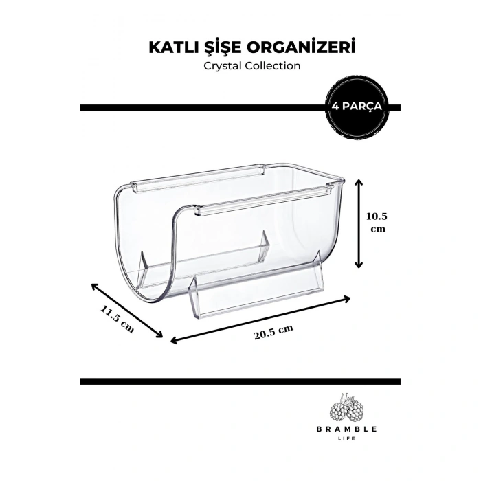 Kat Kat Istiflenebilir Şeffaf Şişe Organizeri Içecek Düzenleyici 4 Parça - Crystal Collection