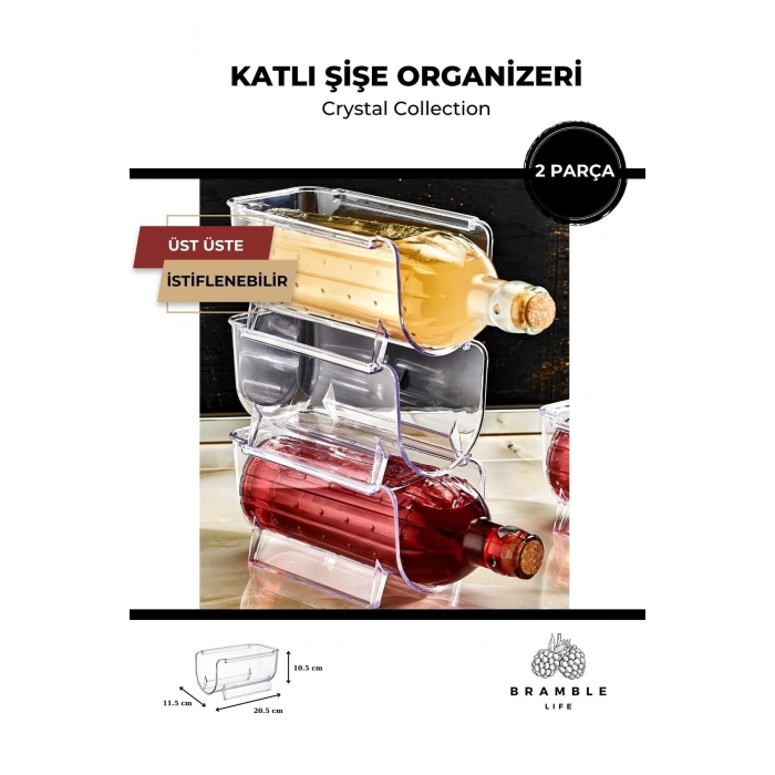Kat Kat Istiflenebilir Şeffaf Şişe Organizeri Içecek Düzenleyici 2 Parça - Crystal Collection