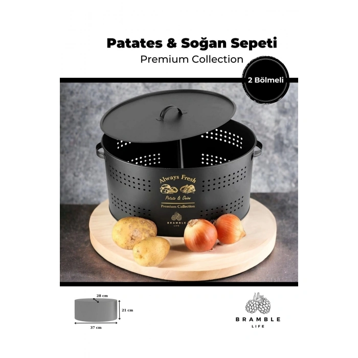 2 Bölmeli Metal Patates Soğan Sepeti Kovası Çeyizlik Sebzelik Saklama Kabı - Premium Collection