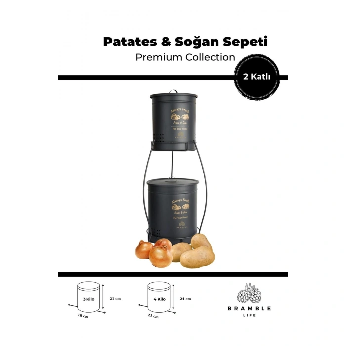 2 Katlı Lüx Ferforje Metal Patates Soğan Sepeti - Sebzelik - Patates Soğanlık Sepeti