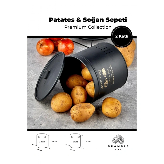 2 Katlı Lüx Ferforje Metal Patates Soğan Sepeti - Sebzelik - Patates Soğanlık Sepeti
