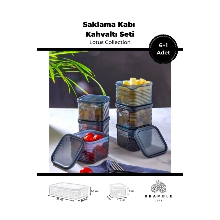 7 Parça Sızdırmaz Saklama Kabı Kahvaltılık Çerezlik Baharatlık Set - Lotus Collection