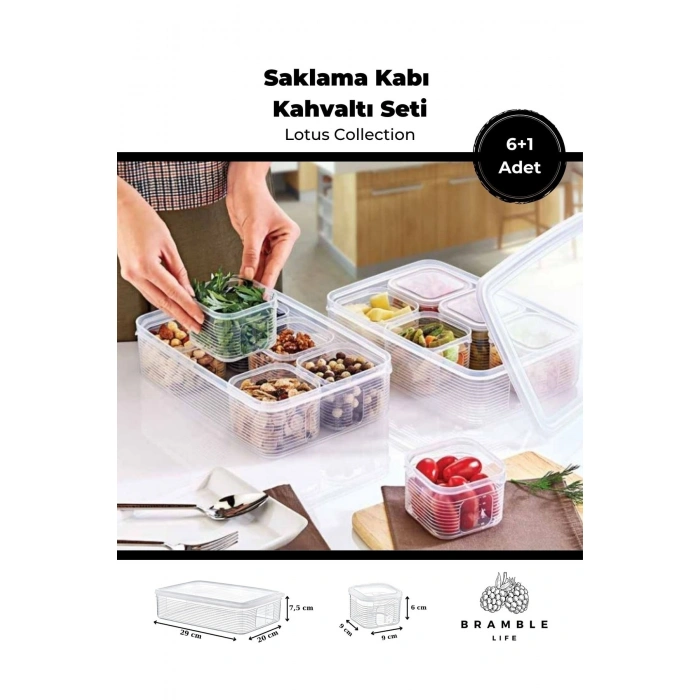 7 Parça Sızdırmaz Şeffaf Saklama Kabı Kahvaltılık Çerezlik Baharatlık Set - Lotus Collection