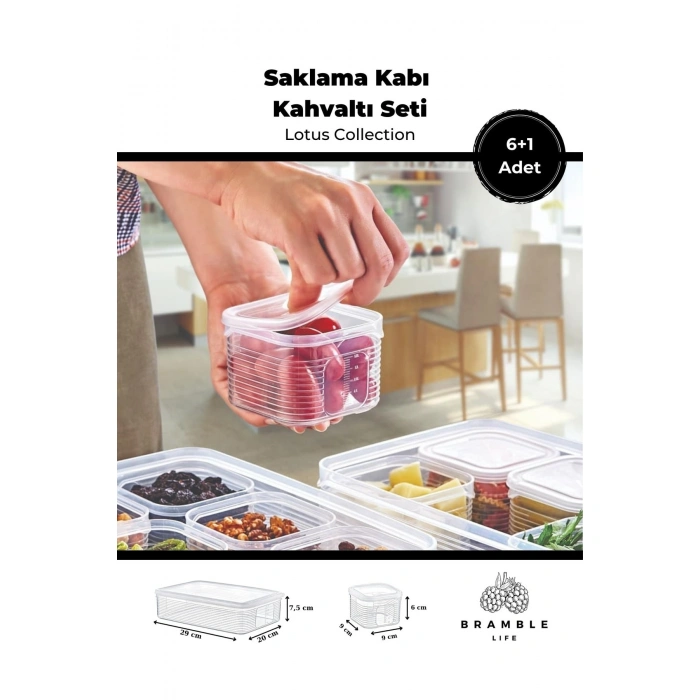 7 Parça Sızdırmaz Şeffaf Saklama Kabı Kahvaltılık Çerezlik Baharatlık Set - Lotus Collection