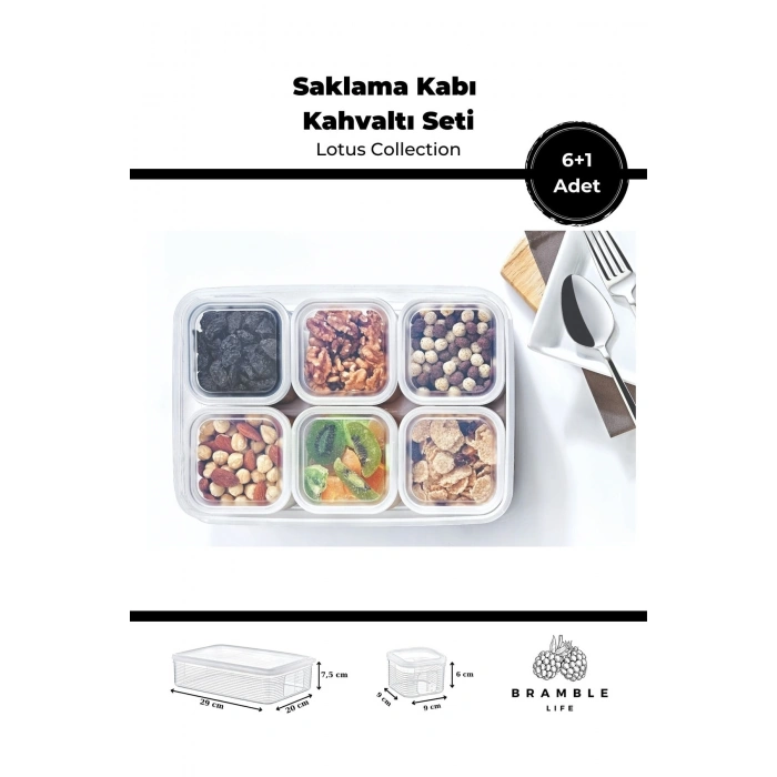 7 Parça Sızdırmaz Şeffaf Saklama Kabı Kahvaltılık Çerezlik Baharatlık Set - Lotus Collection