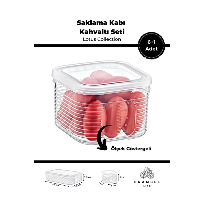 7 Parça Sızdırmaz Şeffaf Saklama Kabı Kahvaltılık Çerezlik Baharatlık Set - Lotus Collection
