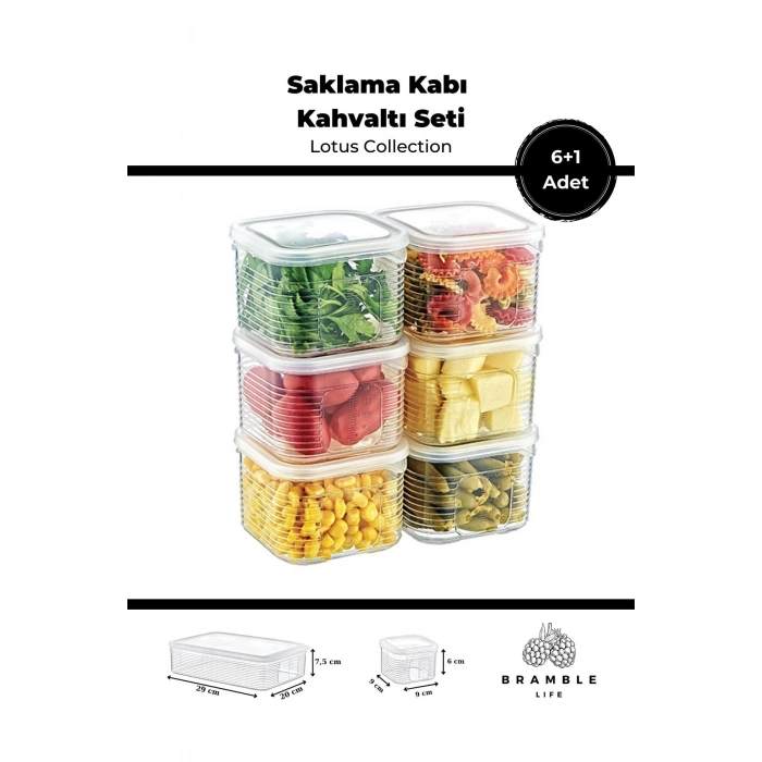 7 Parça Sızdırmaz Şeffaf Saklama Kabı Kahvaltılık Çerezlik Baharatlık Set - Lotus Collection
