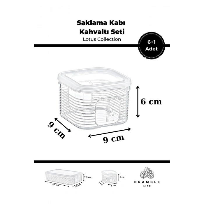 7 Parça Sızdırmaz Şeffaf Saklama Kabı Kahvaltılık Çerezlik Baharatlık Set - Lotus Collection