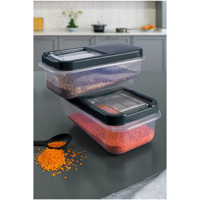 Kayar Kapaklı Çok Amaçlı Siyah Erzak Bakliyat Baharat Un Deterjan Saklama Kabı-multibox 3 X 5 Lt