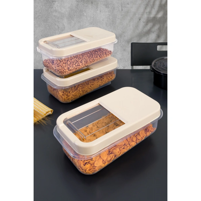 Kayar Kapaklı Çok Amaçlı Beyaz Erzak Bakliyat Baharat Un Deterjan Saklama Kabı Multibox 3x5lt Beyaz