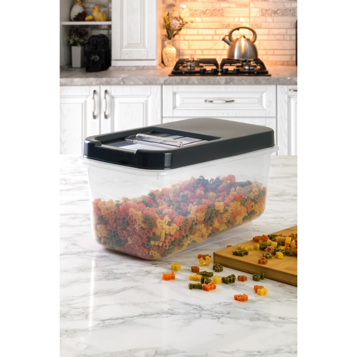 Multibox 5 Lt Kolay Kayar Kapaklı Çok Amaçlı Erzak, Bakliyat Vs. Saklama Kabı 3 Adet - SİYAH