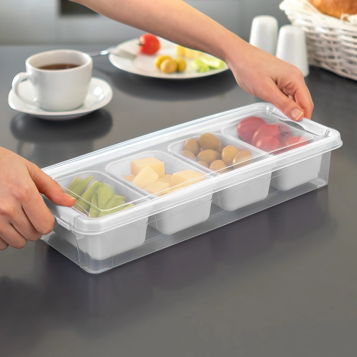 Maxi Lüx 4 Bölmeli Kapaklı Kahvaltı Seti -BEYAZ
