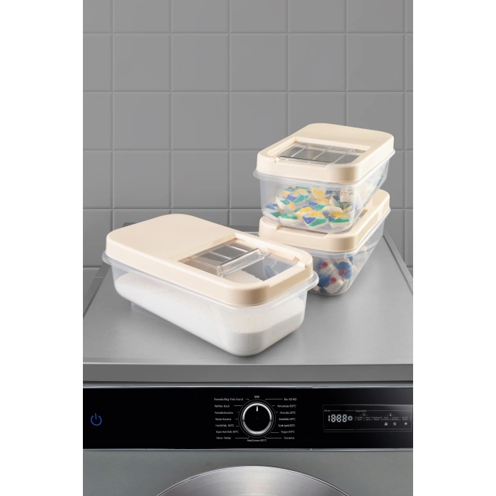 Kayar Kapaklı Çok Amaçlı Beyaz Erzak Bakliyat Baharat Un Deterjan Saklama Kabı Multibox 3x5lt Beyaz