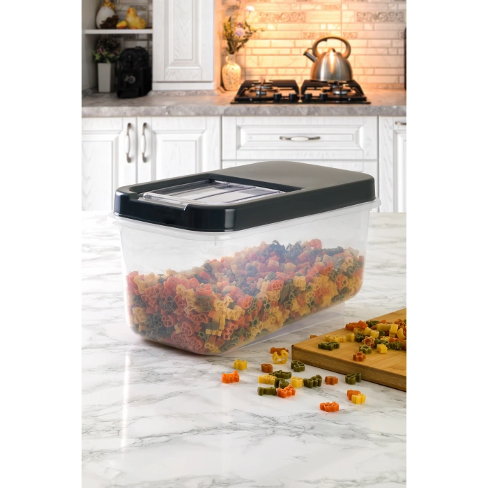 Multibox 3LÜ SET 5Lt+7,5LT+10LT Kolay Kayar Kapaklı Çok Amaçlı Erzak,Bakliyat Saklama Kabı-ANTRASİT