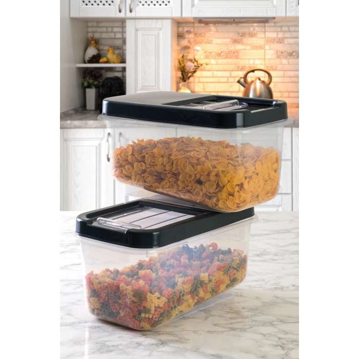 Multibox 3LÜ SET 5Lt+7,5LT+10LT Kolay Kayar Kapaklı Çok Amaçlı Erzak,Bakliyat Saklama Kabı-ANTRASİT