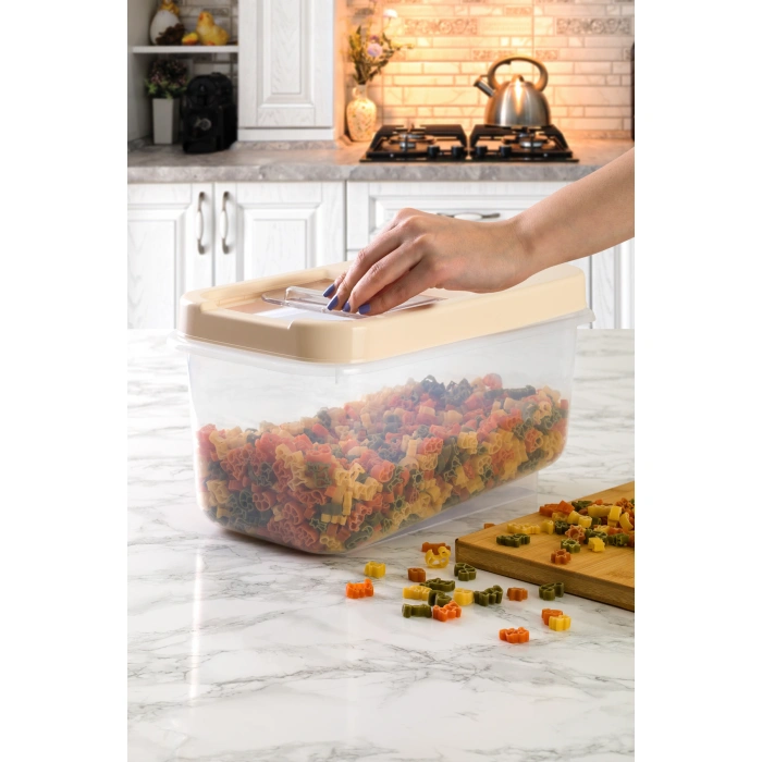 Multibox 3LÜ SET 5Lt+7,5LT+10LT Kolay Kayar Kapaklı Çok Amaçlı Erzak, Bakliyat Vs. Saklama Kabı-BEJ