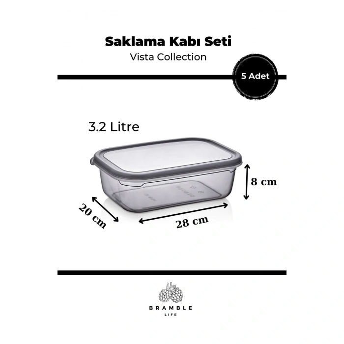 5li Dikdörtgen Sızdırmaz Erzak Ve Gıda Saklama Kabı - Vista Collection