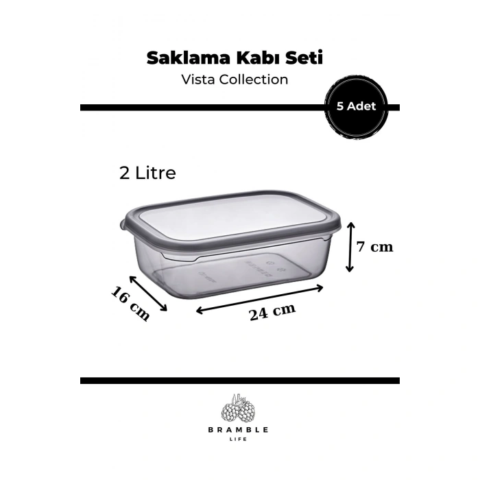 5li Dikdörtgen Sızdırmaz Erzak Ve Gıda Saklama Kabı - Vista Collection