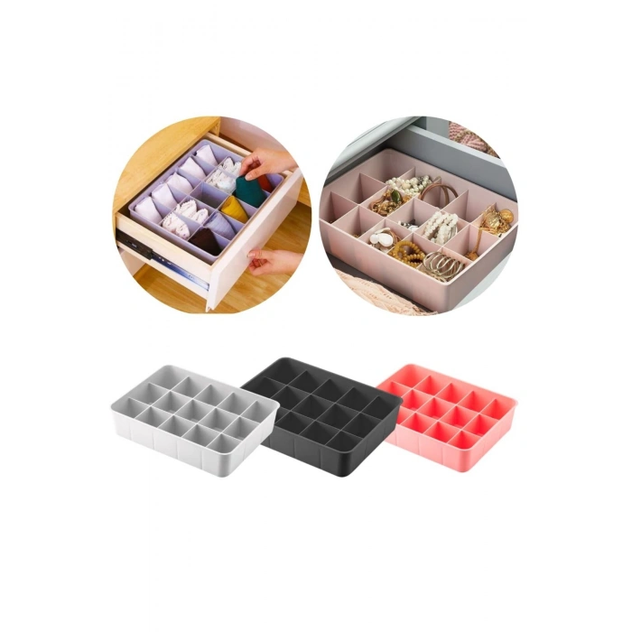 15 Bölmeli Çekmece Içi Düzenleyici Kravat Çorap Takı Pembe Organizer