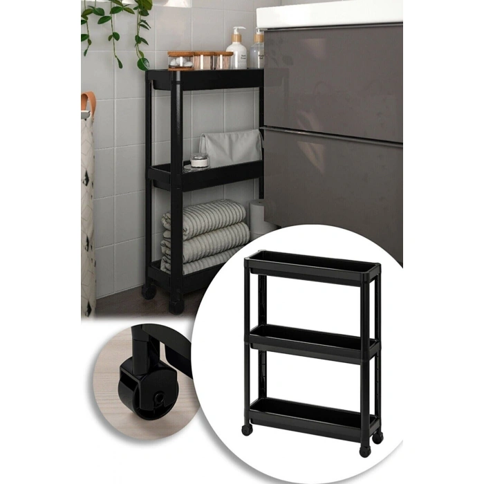 Vesken Tekerlekli Raf Ünitesi 3 Katlı Beyaz Banyo Rafı Mutfak Rafı Servis Sehpası Organizer