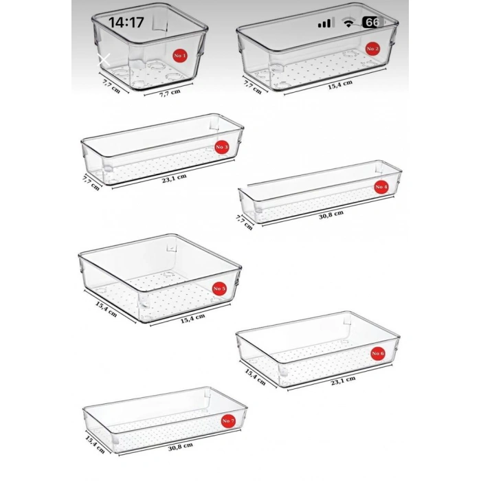7 Parça Çekmece Içi Punto Drawer Düzenleyici Organizer Şeffaf