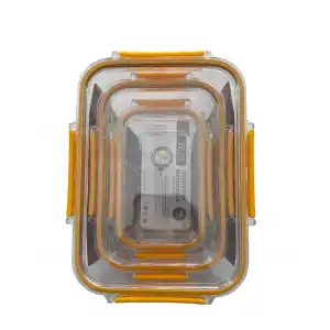 3lü Set Dikdörtgen Kilitli Saklama Kabı - 1700 ML- 900 ML - 375 ML